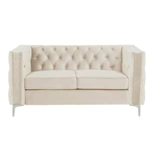 Modern 61 in. Beige Deep Dutch Velvet 2-Seater Loveseat with Iron Legs