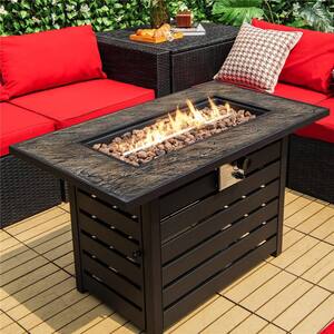 42 in. Rectangular Metal Propane Fire Pit Table 50,000 BTU W/Lava Rocks and PVC Cover