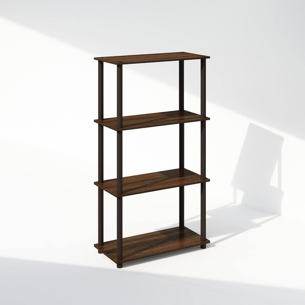 Furinno Turn-N-Tube 43.25 in. Tall Walnut/Brown Wood 4-Shelf Bookcase