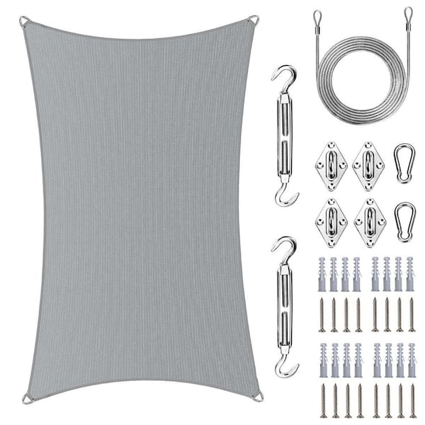 AMGO Pro Ring 18 ft. x 20 ft. Rectangle Sun Shade Sail with Hardware Kit and Rope-Grey