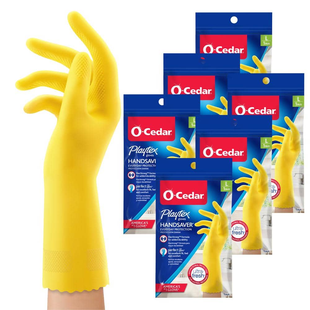 O-Cedar Playtex Handsaver Large Yellow Latex/Neoprene/Nitrile Gloves (1-Pair)(6-Pack) -  163674 COMBO2