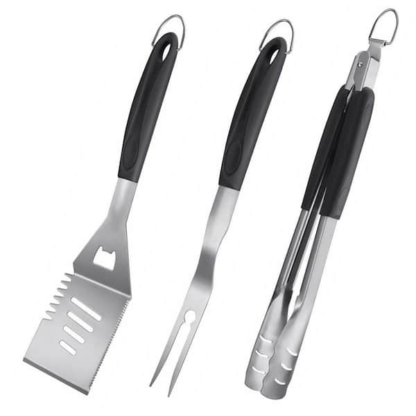 Stainless Steel BBQ Set with Spatula, Fork, and Tongs for Grilling Lovers, Outdoor Barbecue, and Gift Giving (1-Pack)