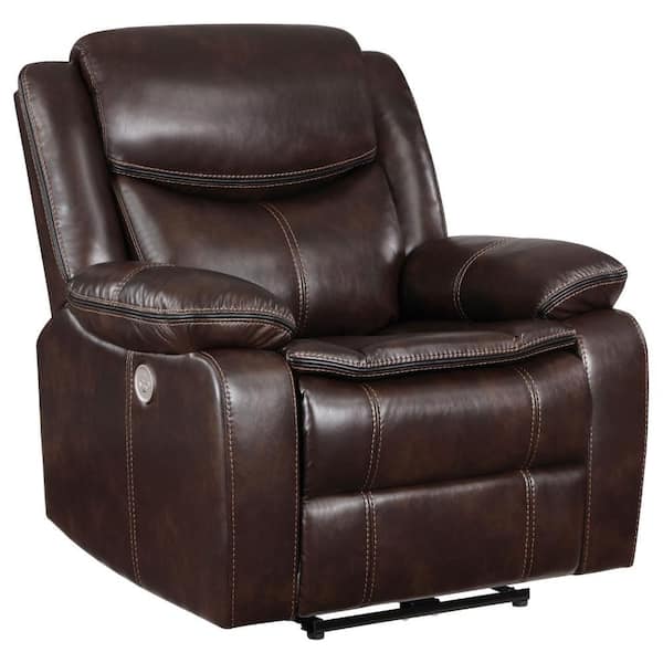 Susan Brown Faux Leather Glider Power Recliner Chair with USB Port