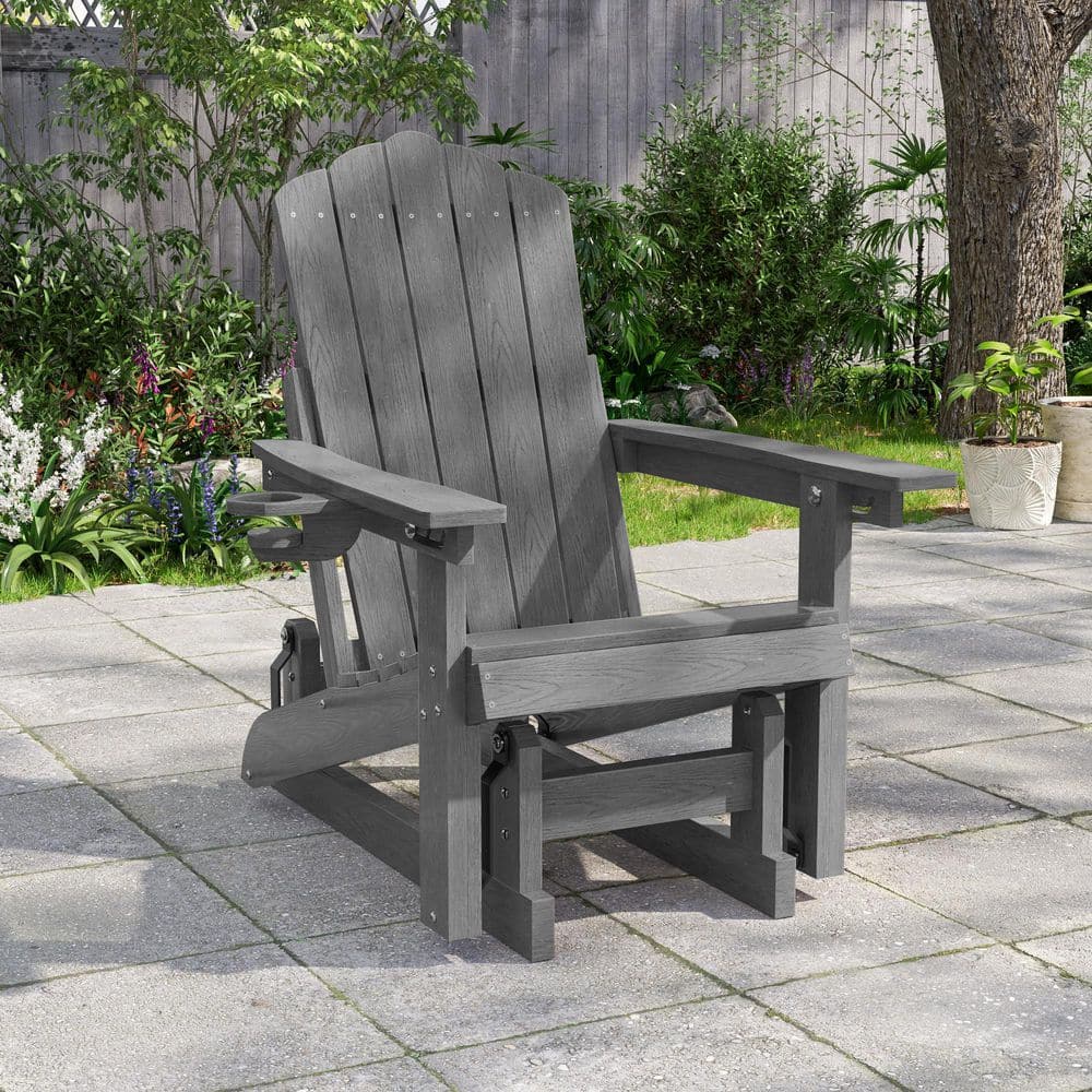 SANLUCE Charcoal Gray Plastic Glider Adirondack Chair with Smooth