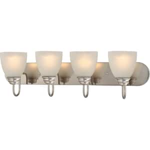 Mari 4-Light Indoor Brushed Nickel Bath or Vanity Light Bar or Wall Mount with White Frosted Glass Bell Shades