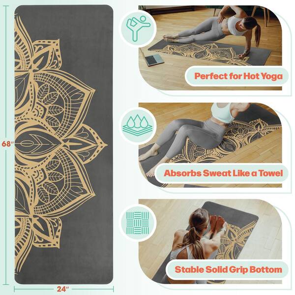 RAD Sportz Suede Hot Yoga Mat with Strap, Black - 68 in. L x 24 in