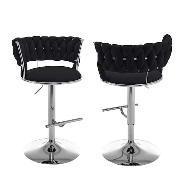 Best Quality Furniture Tory 24 in. 32 in. Upholstered Black Low Back Metal Frame Adjustable Bar Stool With Velvet Fabric (Set of 2)