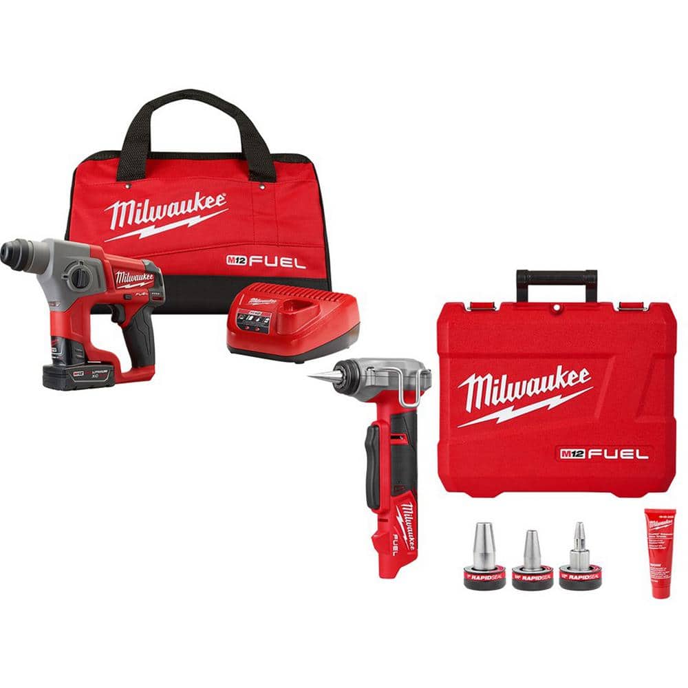 Milwaukee M12 FUEL 12V Cordless 5/8 in. SDS-Plus Rotary Hammer  ProPEX  Expander w/1/2 in. in. Expander Heads Combo Kit 2416-21XC-2532-20 The  Home Depot