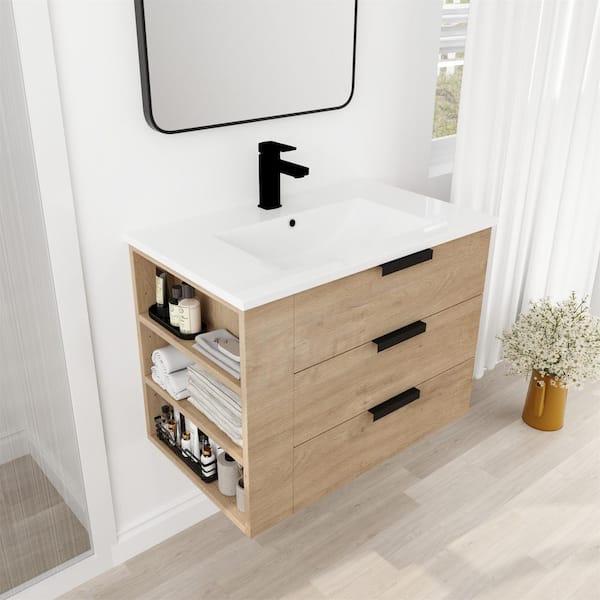 Modern Bathroom Cabinet with Drawers Wall Mounted Bathroom Cabinet with  Doors with Shelf