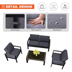 4-Piece Aluminum Patio Conversation Deep Seating Set with Dark Gray Cushions