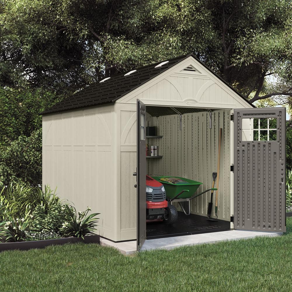 8' x 10' Vanilla and Gray Resin Storage Shed with Windows