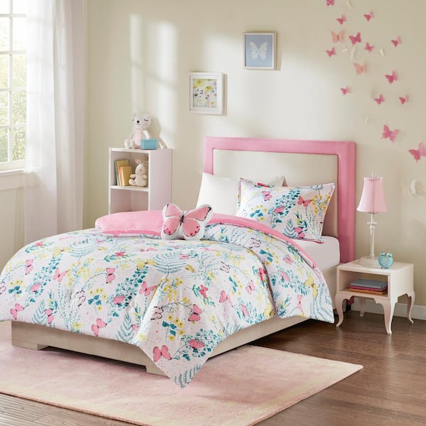 Mi Zone Kids Caroline 3-Piece Pink Twin Polyester Printed Butterfly Comforter Set