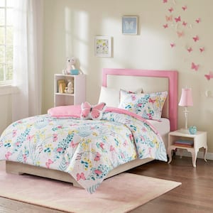 Caroline 4-Piece Pink Full Polyester Printed Butterfly Comforter Set