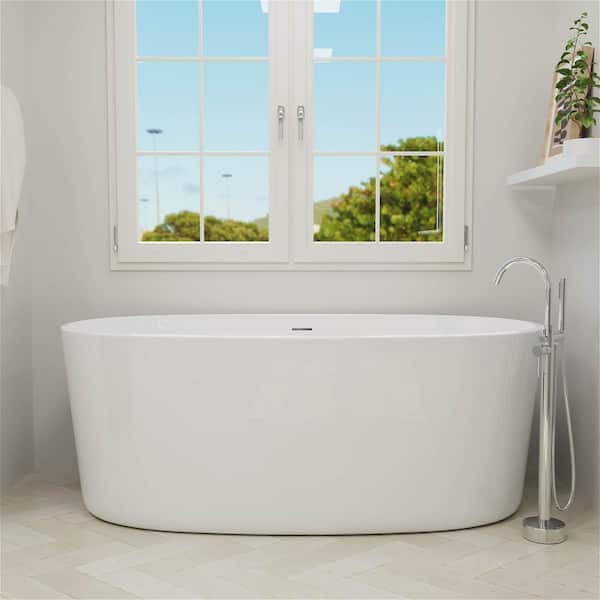 Mokleba 67 in. Acrylic Double Ended Freestanding Flatbottom Non-Whirlpool Soaking Bathtub in Glossy White