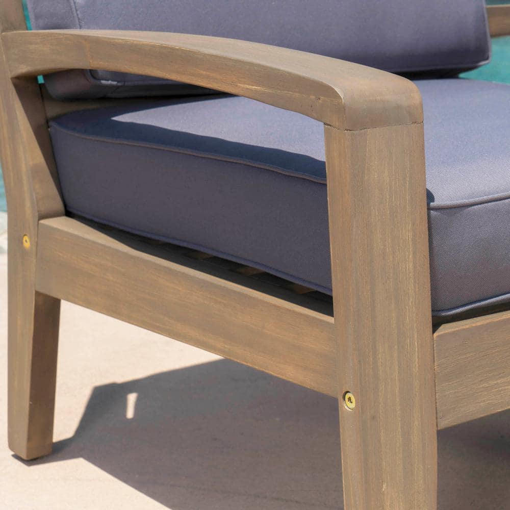 Transitional Acacia Wood Lounge Chairs with Water-Resistant Cushions, Set of 2