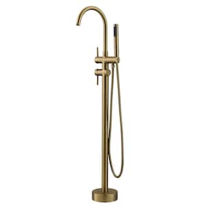 Modern Simplicity 2-Handle Brass Freestanding Tub Faucet with Handheld Shower in Brushed Gold