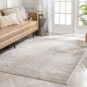 Malaga Lyre Tribal Mosaic Tile-Work Beige 3 ft. 11 in. x 5 ft. 3 in. Distressed High-Low Area Rug