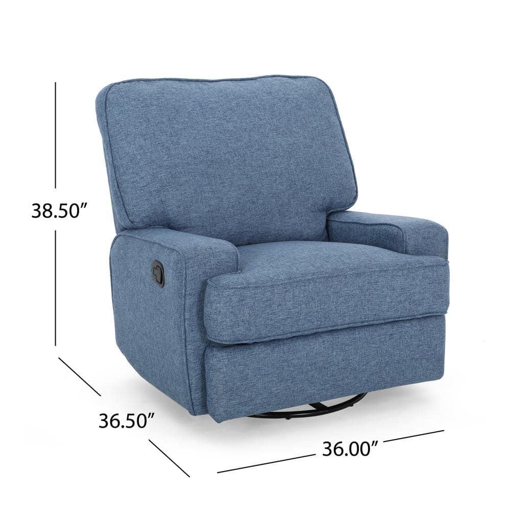 Handcrafted Navy Blue Fabric Swivel Glider Club Recliner
