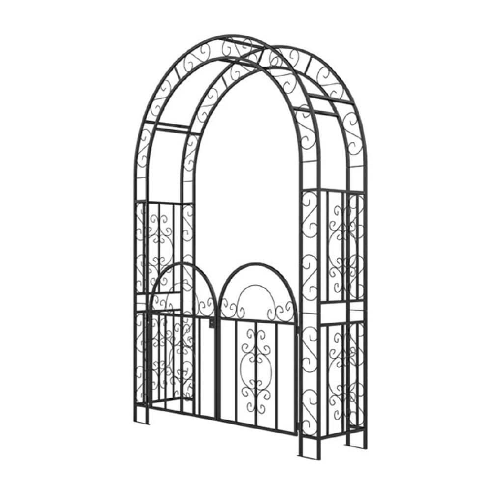 89.4 in. x 59.1 in. Outdoor Steel Garden Arch Arbor with Gate, Foot Pads an