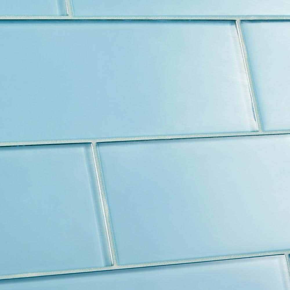 Lucid Blue Glass Subway Wall Tile Set