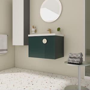 Anky 27.75 in. W x 18.5 in. D x 20.69 in. H Single Sink Bath Vanity in Green with White Ceramic Top