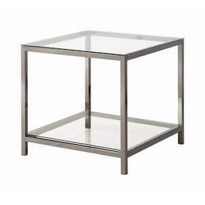 Ontario 24 in. Black Nickel Rectangle Glass End Table with Lower Shelf