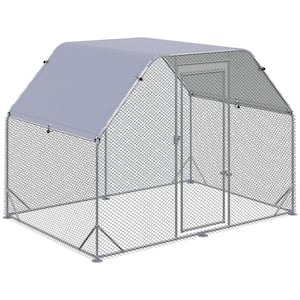 Metal Chicken Coop 9.2 ft. x 6.2 ft. x 6.4 ft. Walk-In Chicken Run with Cover, Fence Cage Hen House for Yard