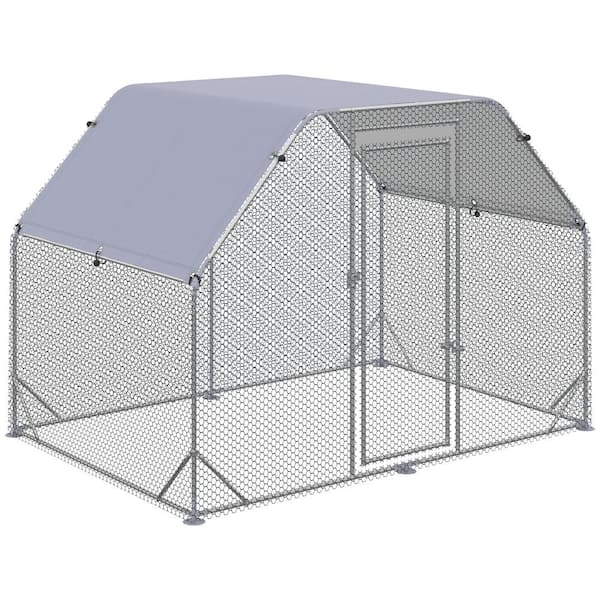 PawHut Metal Chicken Coop 9.2 ft. x 6.2 ft. x 6.4 ft. Walk-In Chicken Run with Cover, Fence Cage Hen House for Yard