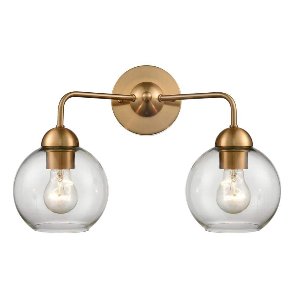 Azure 16 in. W 2-Light Satin Gold Vanity Light with Glass Shades -  Titan Lighting, CN280215