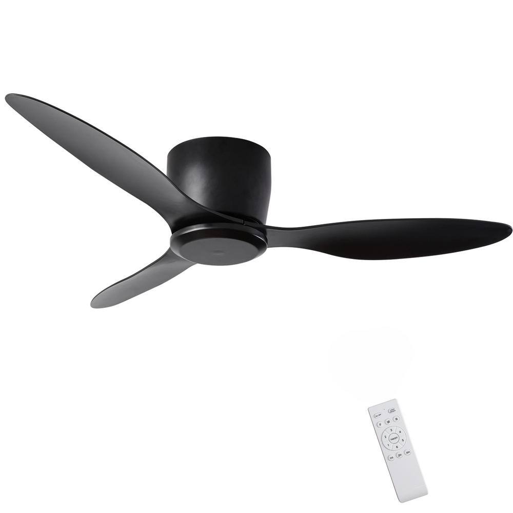 52 in. Matte Black Flush Mount Ceiling Fan without Light, 3-Reversible Blad