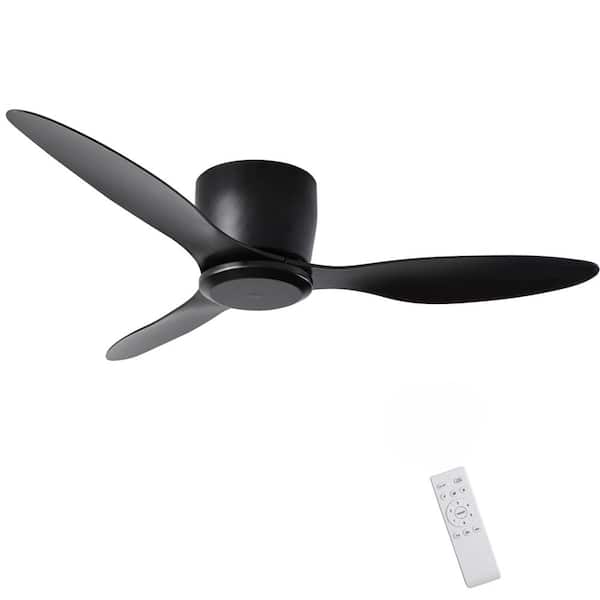 52 in. Matte Black Flush Mount Ceiling Fan without Light, 3-Reversible Blades, with 6-Speeds Reversible DC Motor