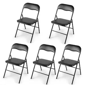Outdoor Folding Chairs Stackable Patio Dining Chairs Party Chairs in Black (Set of 5)