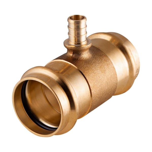 PLUMBFLEX 3/4 in. Pex B x 1 in. Press Lead Free Brass Tee Pipe Fitting