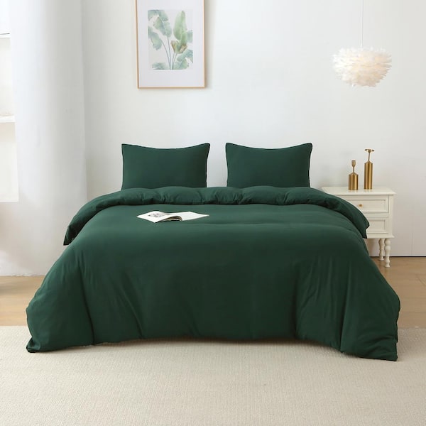Karl home King Size 3-Pieces Polyester Duvet Cover Set Bedding Set Green