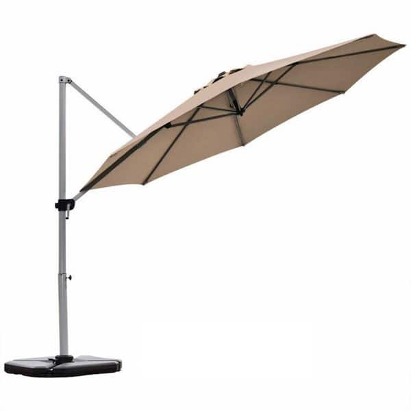 ANGELES HOME 11 ft. Steel Cantilever 360-Degree Rotation Patio Umbrella Aluminum Tilt-Tan