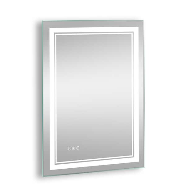 FUNKOL 24 in. W x 32 in. H Silver Rectangular LED Frameless Wall Bathroom Vanity Mirror Anti-Fog Dimmable Brightness Memory