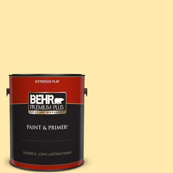 BEHR PREMIUM PLUS 1 gal. #P290-2 Sweet as Honey Flat Exterior Paint & Primer