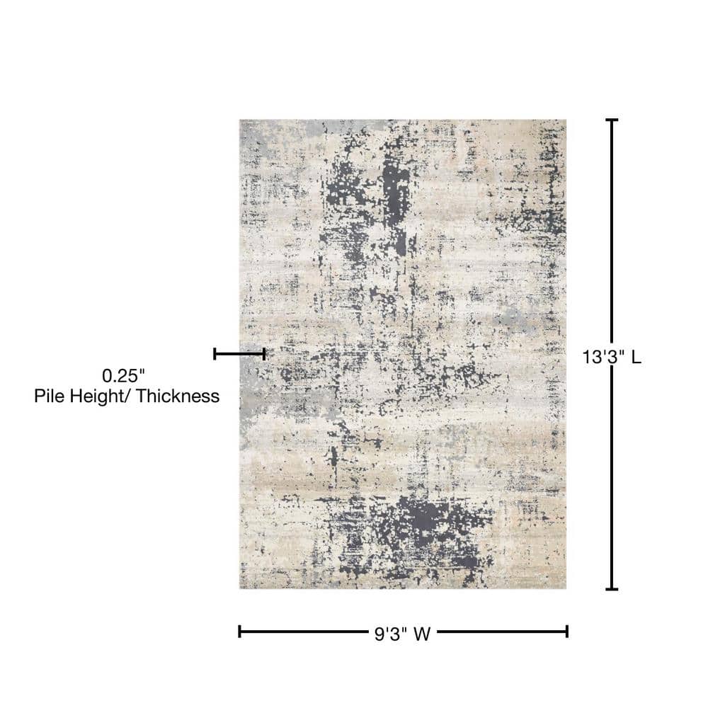 Granite Gray Rectangular Stain-Resistant Synthetic Area Rug 9'-3" x 13'-3"
