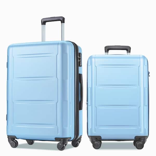 Merax 20 in. x 24 in. 2-Piece Light Blue ABS Hardshell Spinner Luggage Set with TSA Lock Handy Pack 3-Level Telescoping Handle