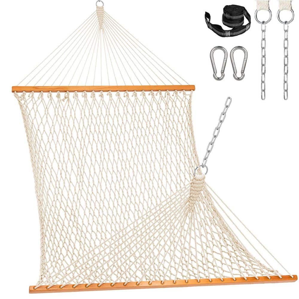 12 ft. Double Rope Hammock with Spreader Bar, Carabiners, Tree Straps, Chains for Patio Yard, Max 450 lb. in Natural price history on PriceWatchPro