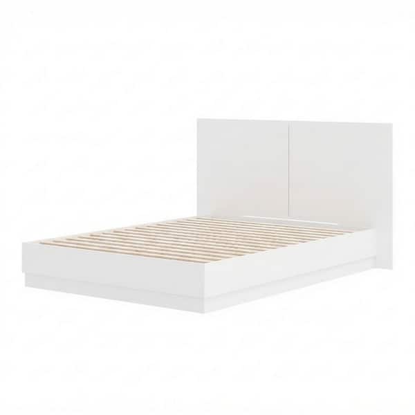 Milano White Wood Frame Queen Size Platform Bed with Headboard