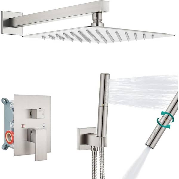 PICTURESQUE CENDU LLC 2-Spray 16 in. Dual Shower Head and Handheld Shower Head Wall Mount in Brushed Nickel