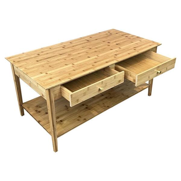 38 in. Natural 18 in. Rectangle Bamboo Coffee Table with 2-Drawers
