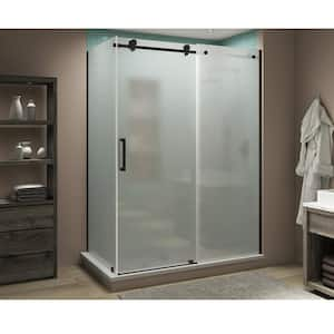 44 in. - 48 in. x 36 in. x 80 in. Frameless Corner Sliding Shower Enclosure Frosted Glass in Oil Rubbed Bronze