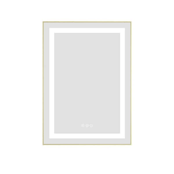 FORCLOVER 32 in.W x 24 in.H Rectangular Framed Anti-Fog Dimmable Front and Backlit LED Wall Bathroom Vanity Mirror in Brushed Gold
