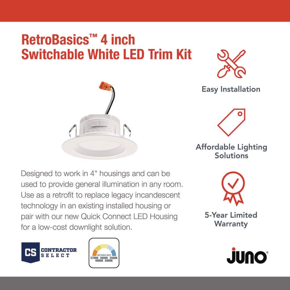 Matte White 4-Inch LED Downlight Trim Kit, 6-Pack