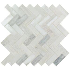 Angora Herringbone 12 in. x 12 in. x 10 mm Polished Marble Mosaic Tile (10 sq. ft. / case)