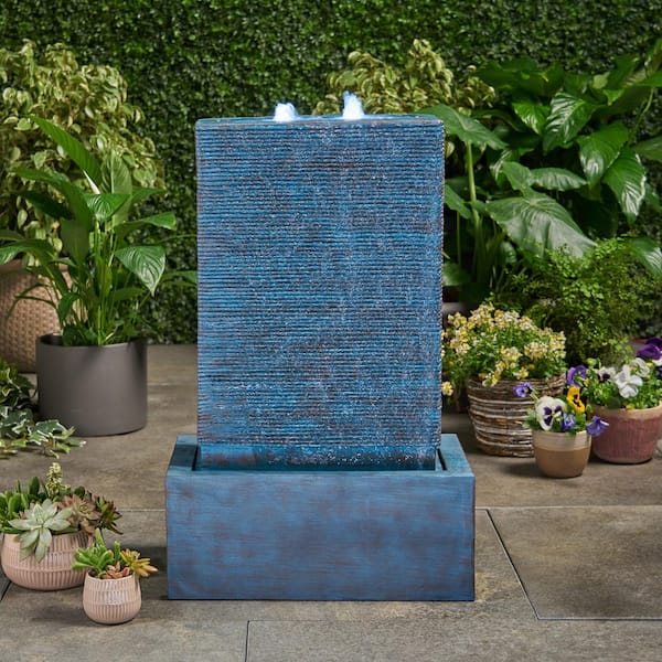 Noble House Dynasty Resin Weathered Blue Outdoor Patio Waterfall Fountain