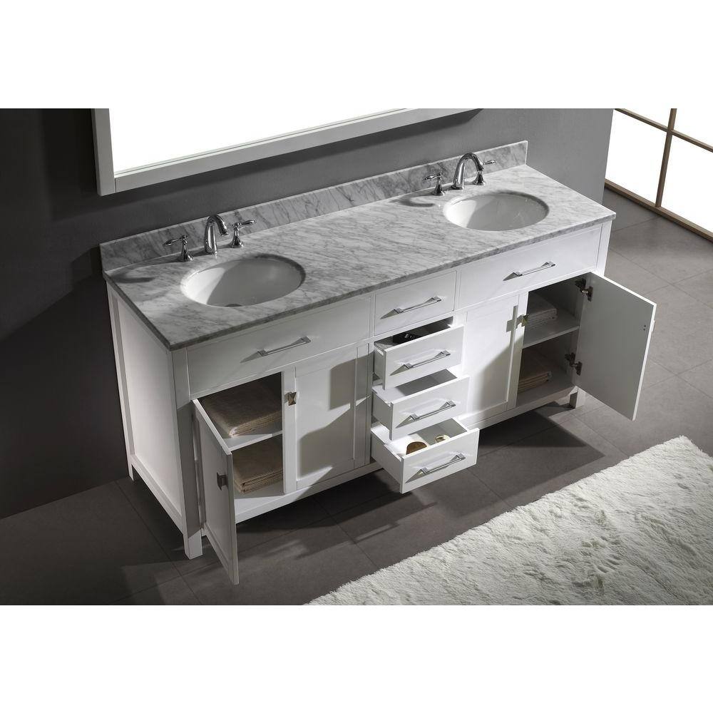 Caroline 72" White Oak Wood Double Sink Freestanding Vanity