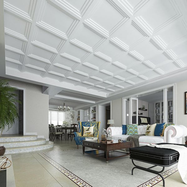 White 2 ft. x 2 ft. Decorative Drop In Ceiling Tile, Modern Ceiling Panel for Suspended Grid (48 sq. ft. /case)